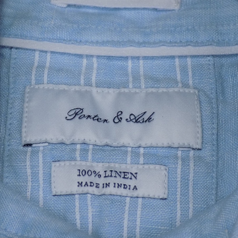 Porter & Ash Linen Shirt Mens M Light Blue Short Sleeve Button Down EUC - Picture 2 of 7
